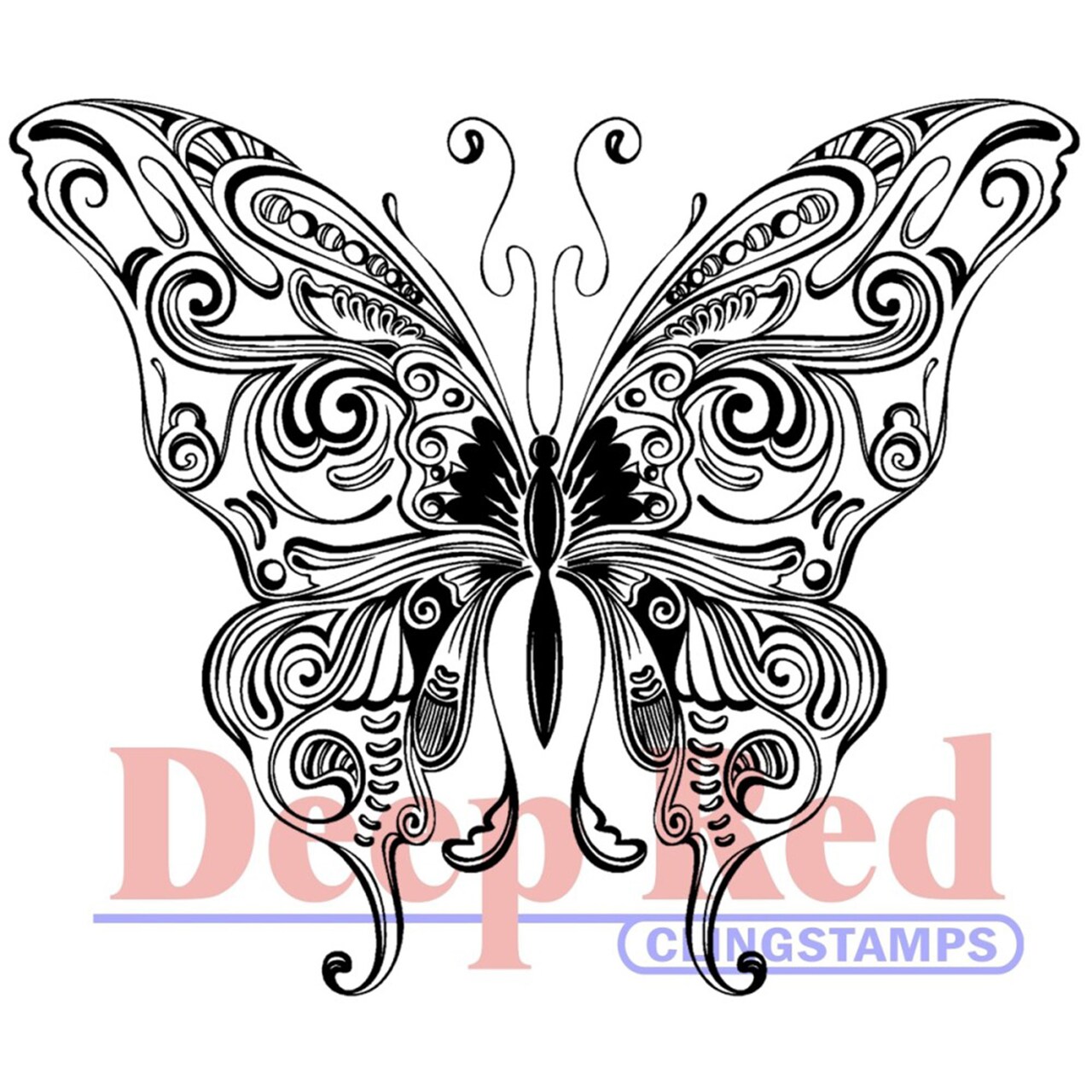 Deep Red Stamps Butterfly Swirl Rubber Cling Stamp 3.2 x 2.75 inches